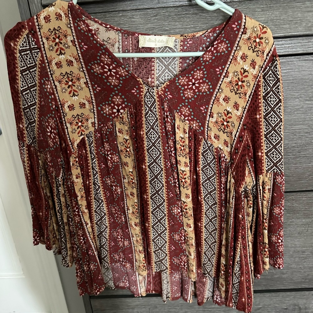 Altar'd State Burgundy and Beige Bohemian Blouse